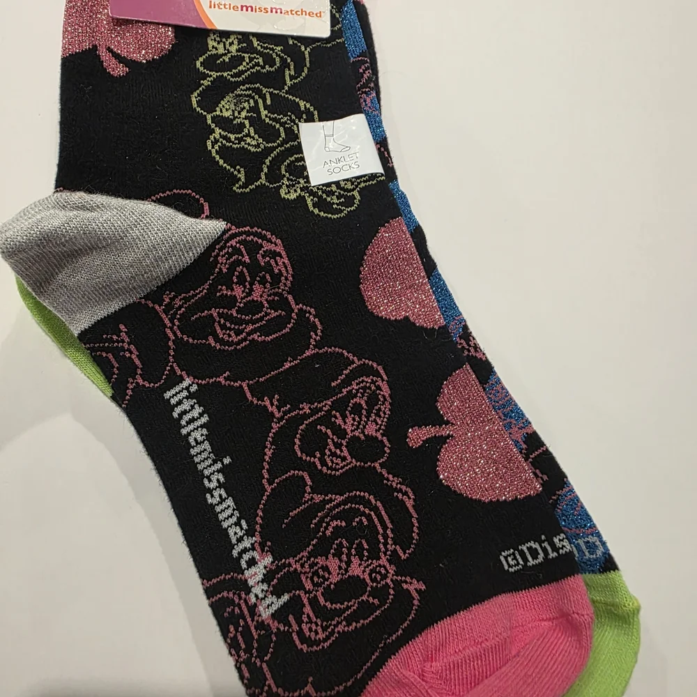 Disney LittleMissMatched 3 Pair Ankle Socks Seven Dwarfs Glitter Socks Girls - Picture 9 of 9